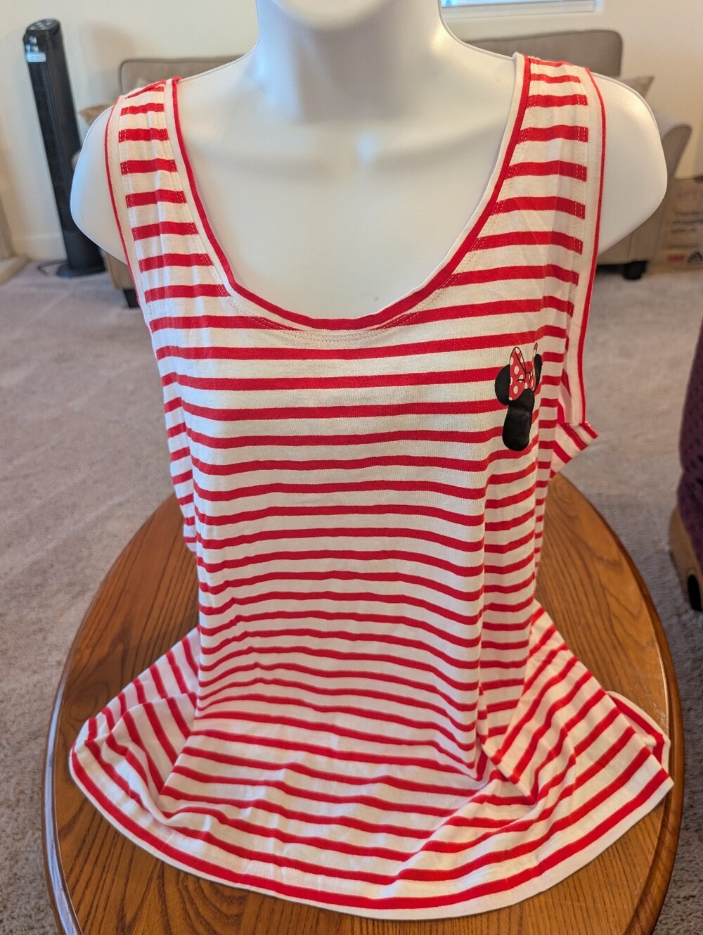 Disney Red and White Striped Minnie Racerback Style Tank Top, Size L - NEW